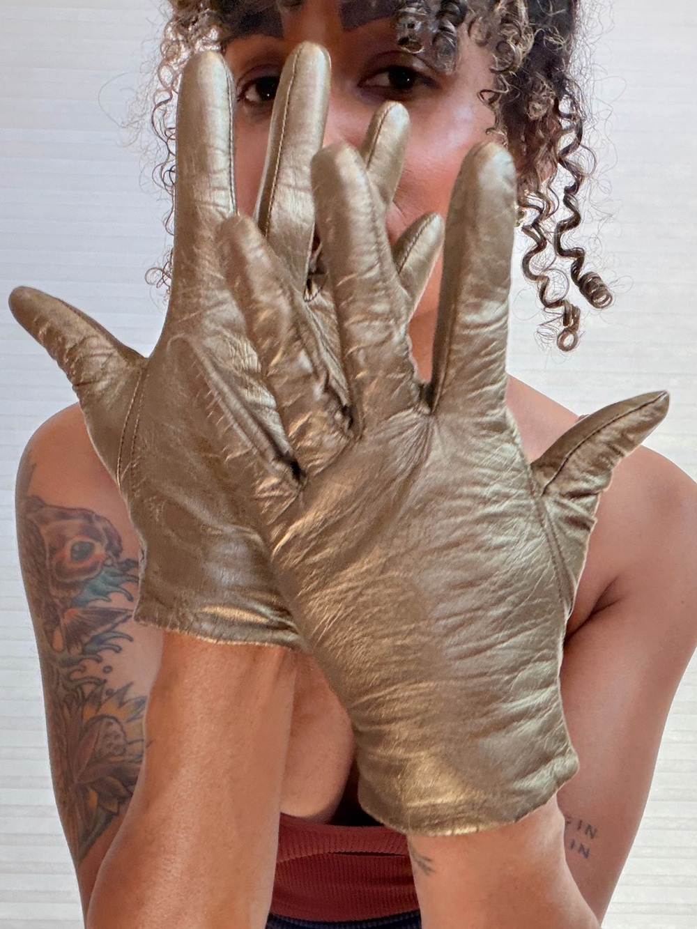 Metallic Bronze Leather Gloves – Genuine Leather - Picture 3 of 16